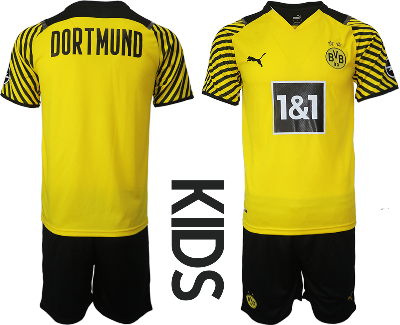 Cheap Youth 2021-2022 Club Borussia Dortmund home yellow blank Soccer Jersey